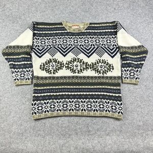 Vintage Cristina Sweater Womens L Fair Isle Floral Textured Knit Granny Cottage